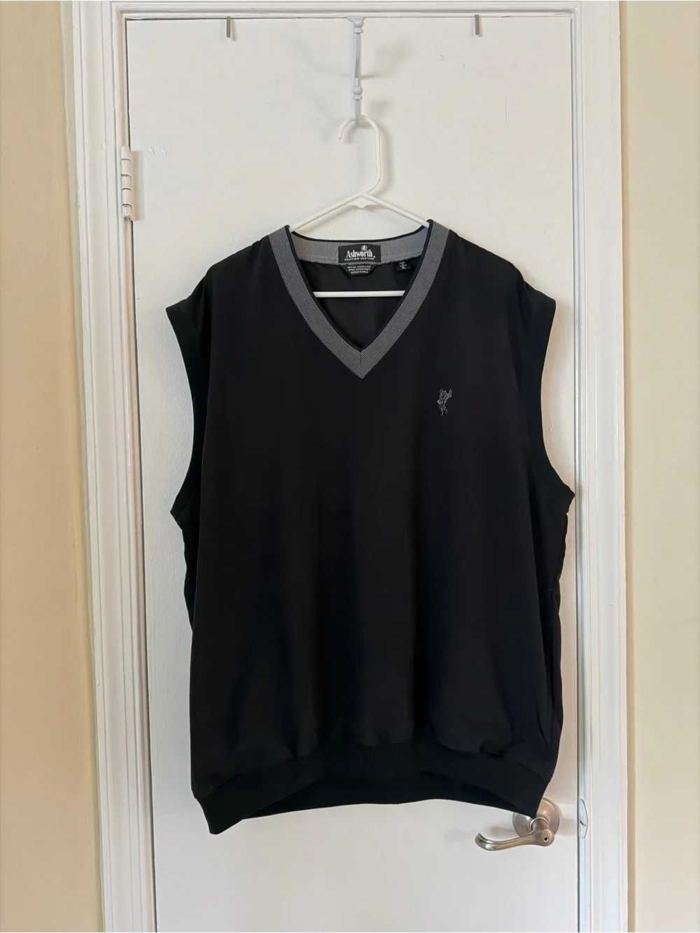 Ashworth Black V-Neck Golf Vest with Gray Trim